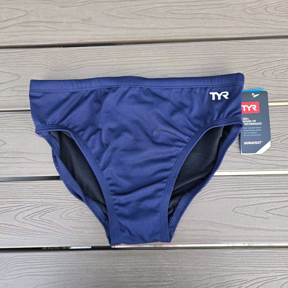 TYR Durafast Men's Solid Navy Drawstring Racer Swimwear Briefs Size 30 NEW